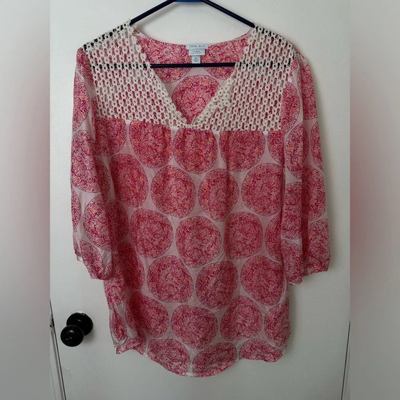 Calypso women’s tunic Coral Pink St. Barth for Target 100% Silk Blouse XL 1296 - Picture 2 of 6